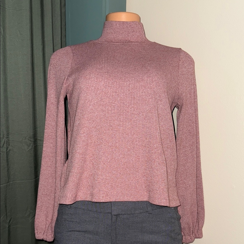 Madewell Mauve Ribbed Mock Neck Top | Size Small